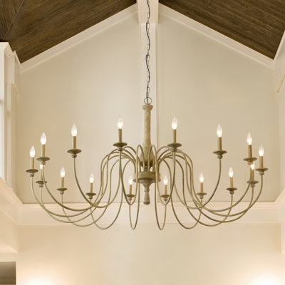 16-Lights French Country Chandelier, Farmhouse Vintage Rustic Candle Style Chandelier Light Fixture, Retro Wood Chandelier For Dining Room, Living Room,Entryway,Foyer