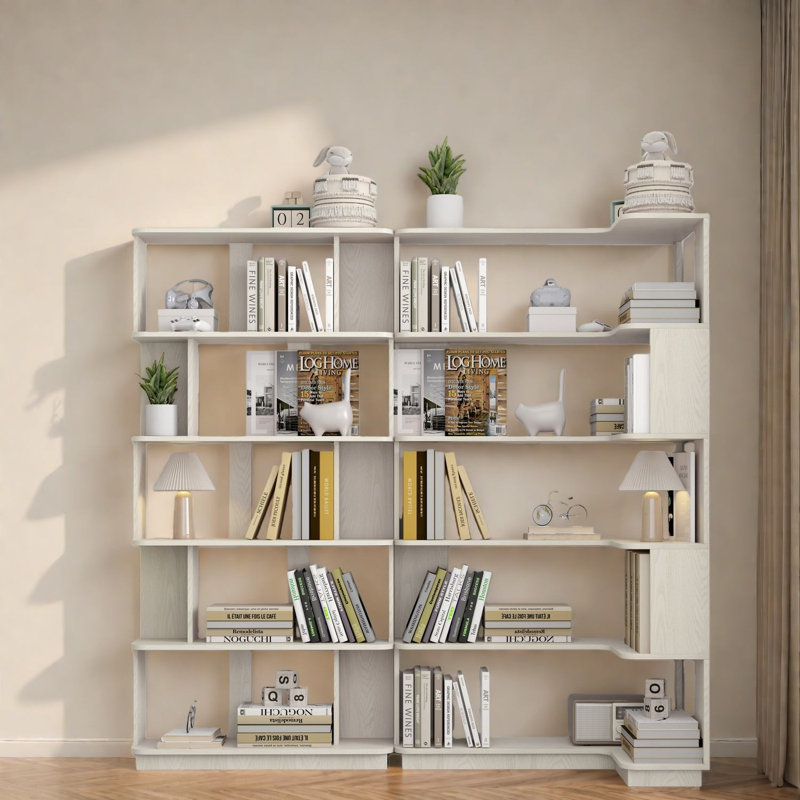 Ensemble de bibliothèques extensibles peu encombrantes, chêne blanc en MDF, pour un usage domestique moderne