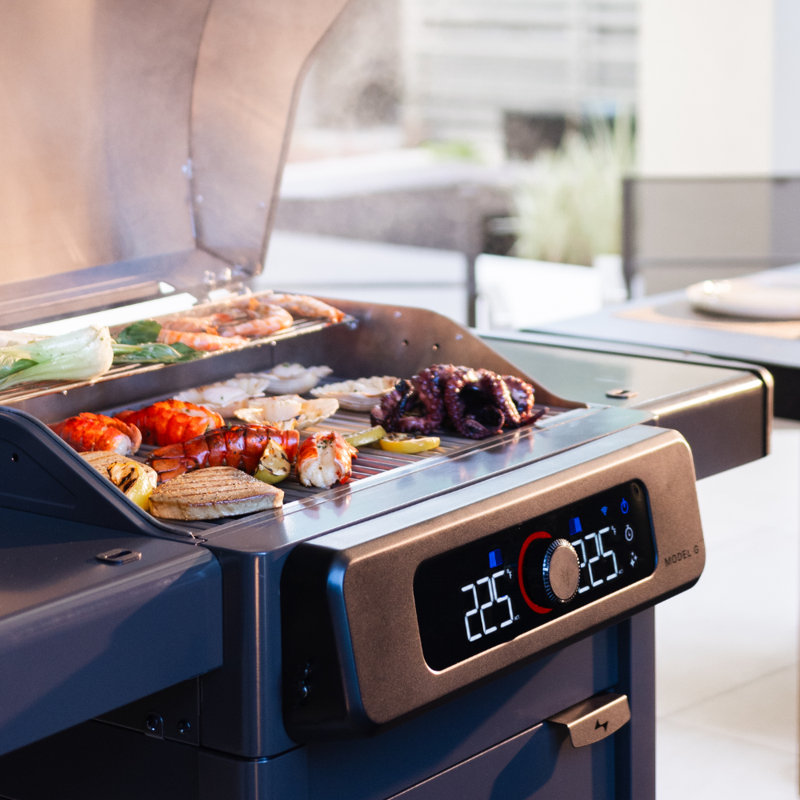 Slate Gray Dual-Zone Electric Grill with Steel Cabinet