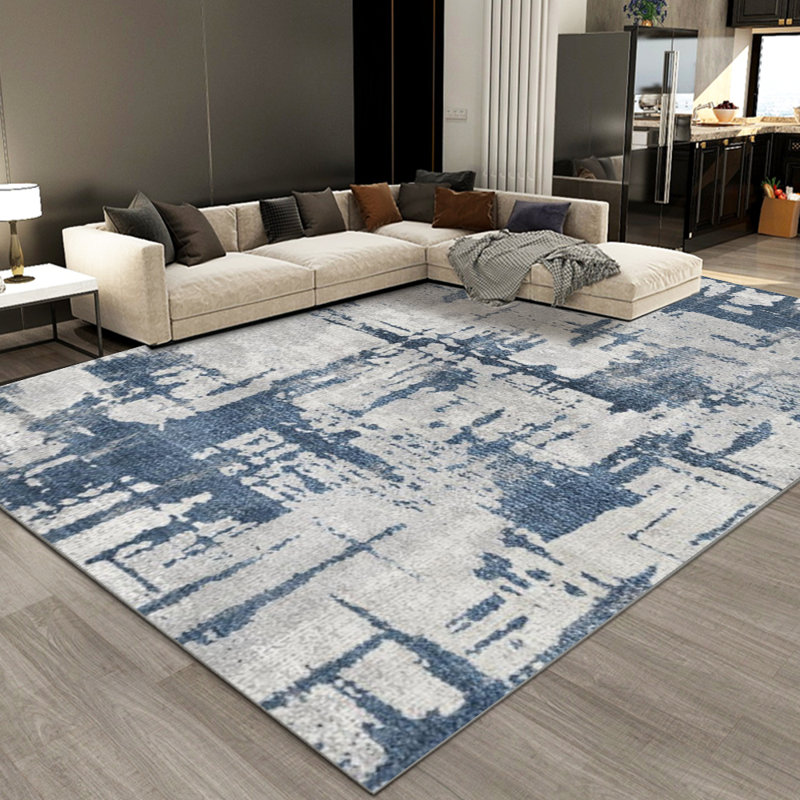 Modern Abstract Area Rug, Blue Grey Distressed Carpet with Non-Slip Backing, Stain-Resistant Durable Rug for Entryway, Living Room, Bedroom, Dining Room (Multiple Sizes)