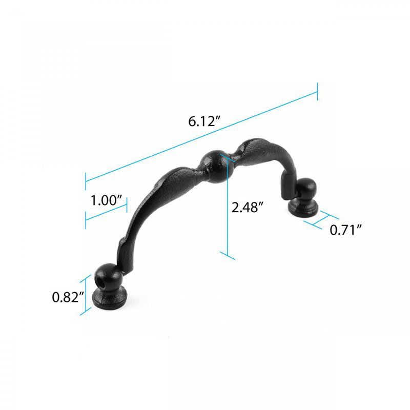 Set of 6 Traditional Wrought Iron Drop Bail Pulls with Mounting Hardware