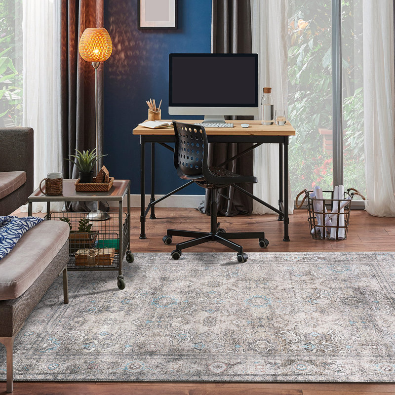 Kromer Oriental Machine Washable Red/Beige Area Rug, Rectangle 7'6" x 9'6"