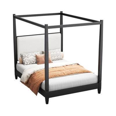 Canopy Platform Bed Frame with Upholstery Headboard No Box Spring Needed
