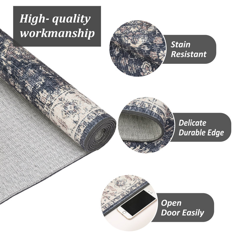 Vintage Boho Area Rug Washable Soft Carpet with Non-Slip Backing – Modern Design for Living Room, Bedroom, Dining Room, Nursery, Office, Farmhouse