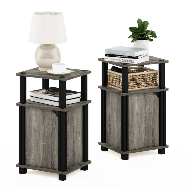 3-Tier End Side Table/Nightstand with Door(2-Pack)