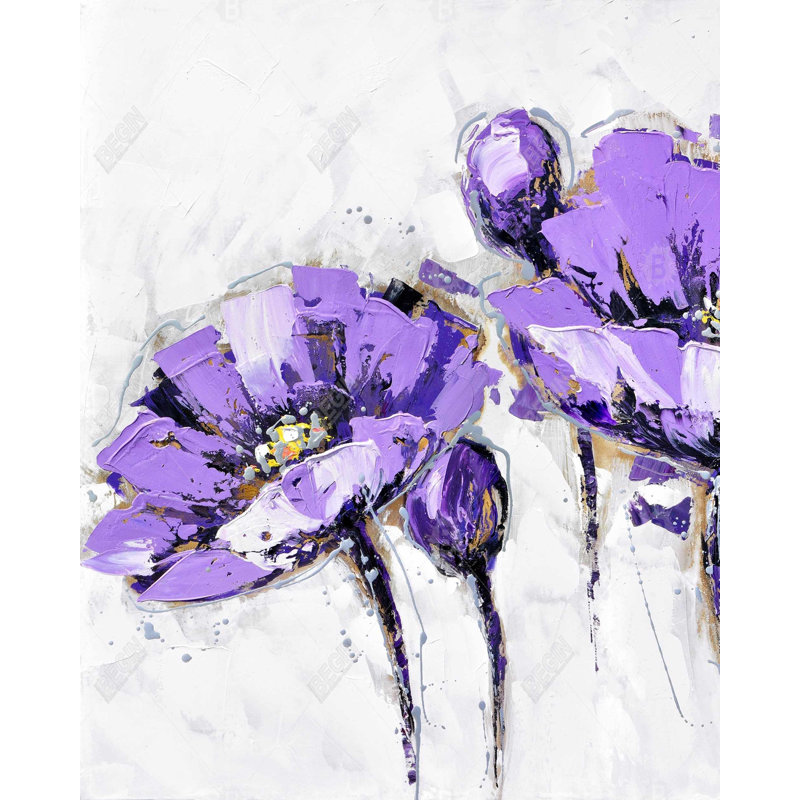 Fleurs abstraites mauves | Décor contemporain sur toile encadrée