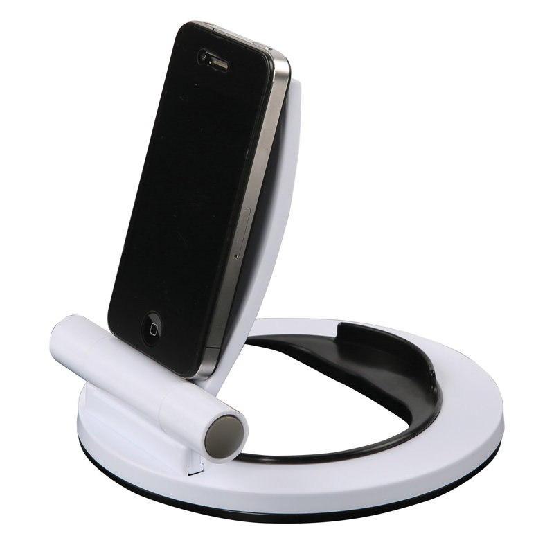 M&T Displays Moon Tabletop Portable Tablet Stand – White Multi-Angle Round-Base Holder for iPads, Tablets, E-Readers, Drawing Pads – Universal Foldable Desktop Organizer for Home, Office, or Business