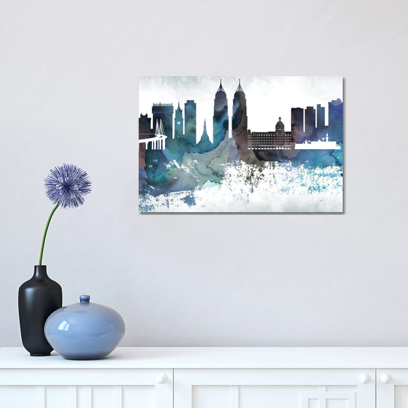 Mumbai Bluish Skyline by WallDecorAddict - Wrapped Canvas Painting, 30.48cm H x 45.72cm W