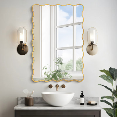 Wavy Rectangle Metal Framed Wall Accent Mirror