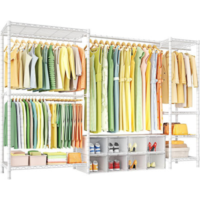 Freestanding Adjustable Clothing Rack With Stretchable Hanger Rod, Portable Closet Organizer For Hanging Clothes