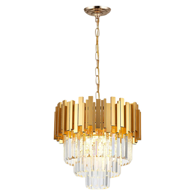 15.7" Modern Gold Curved Tube Crystal Chandelier, E14 Base, Bulb Not Included