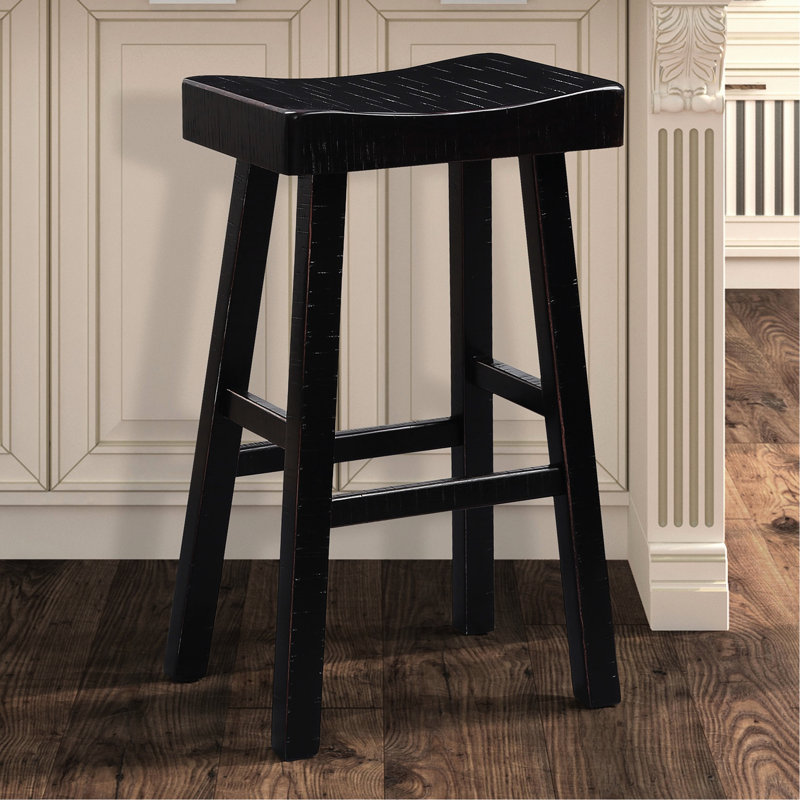Tabouret traditionnel en bois massif 2 pièces avec siège profilé, finition noire, hauteur de 29 pouces pour l'espace de vie