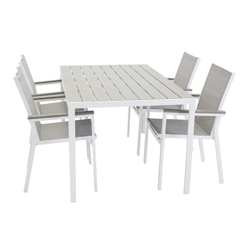 Hiran 4 - Person Patio Dining Set Rectangular Table, White/Grey
