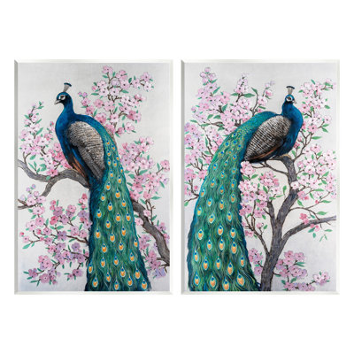 "Floral Peacocks", ensemble de 2 plaques murales perchées par Tim Ottoole