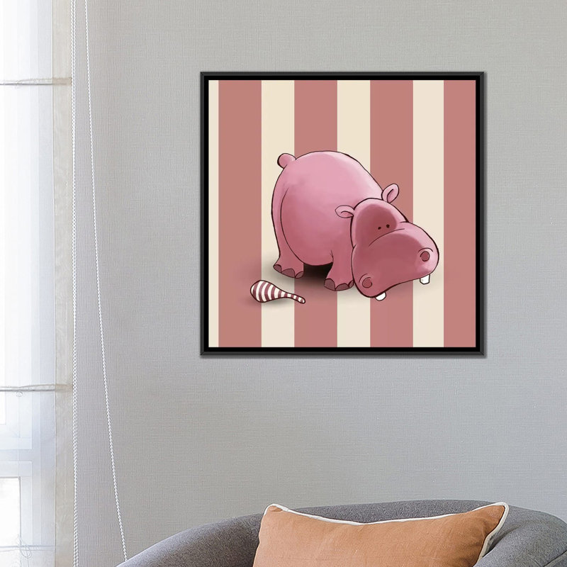 « hippopotame ii », impression sur toile, H 18 po x l 18 po x P 1,5 po, Toile avec cadre noir