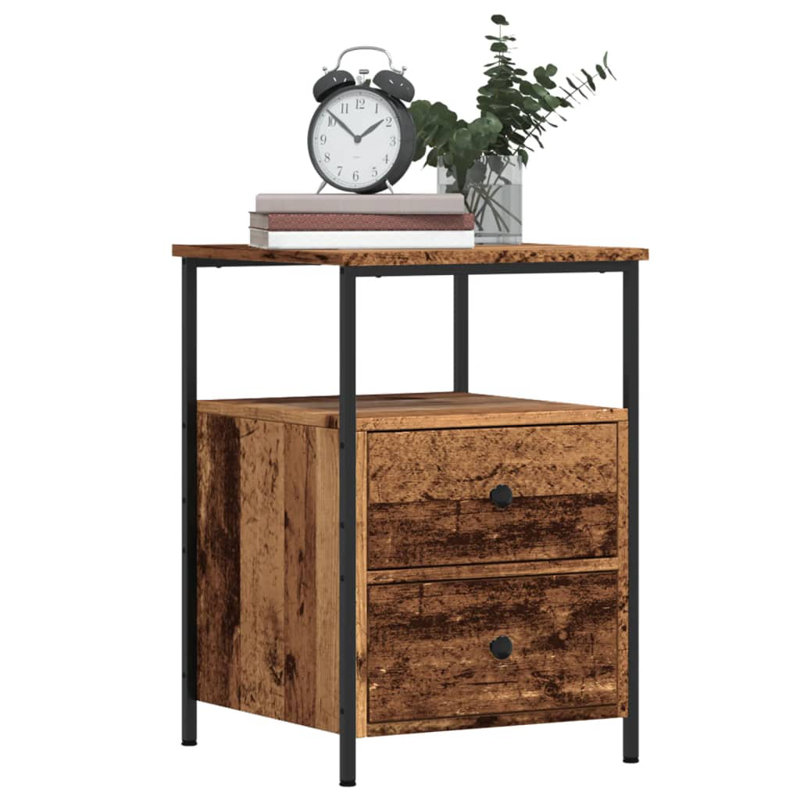 Orlie 34cm W Iron Bedside Table, Old Wood
