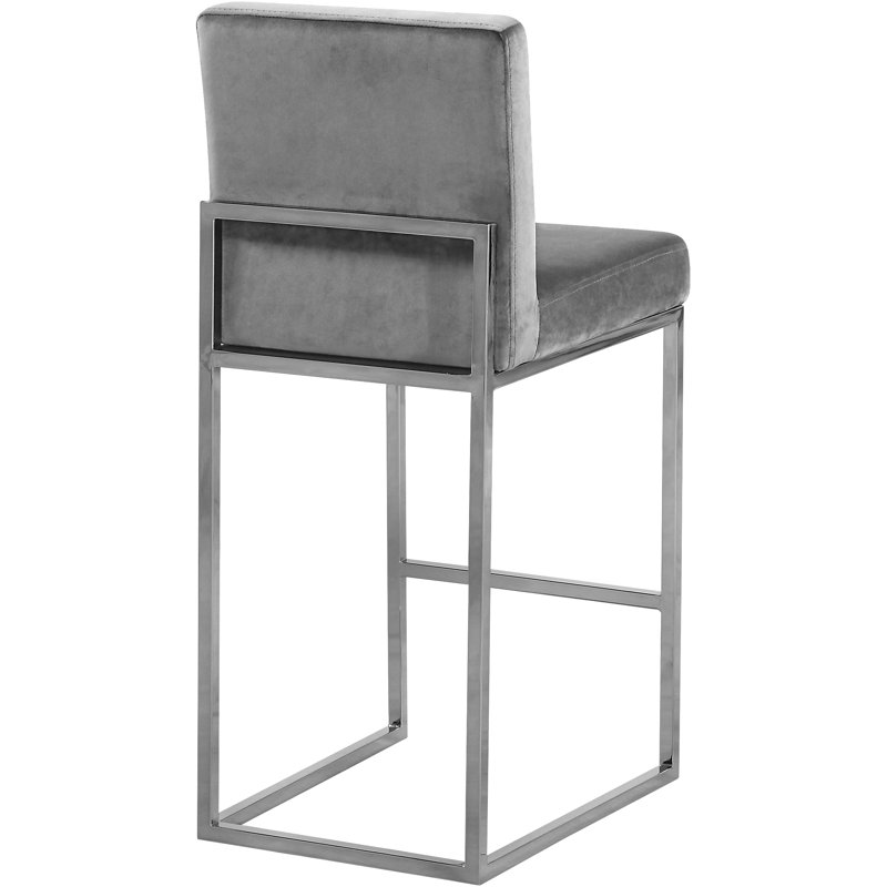 Tabouret de comptoir 26 po Amberdawn, Velours gris, Chrome