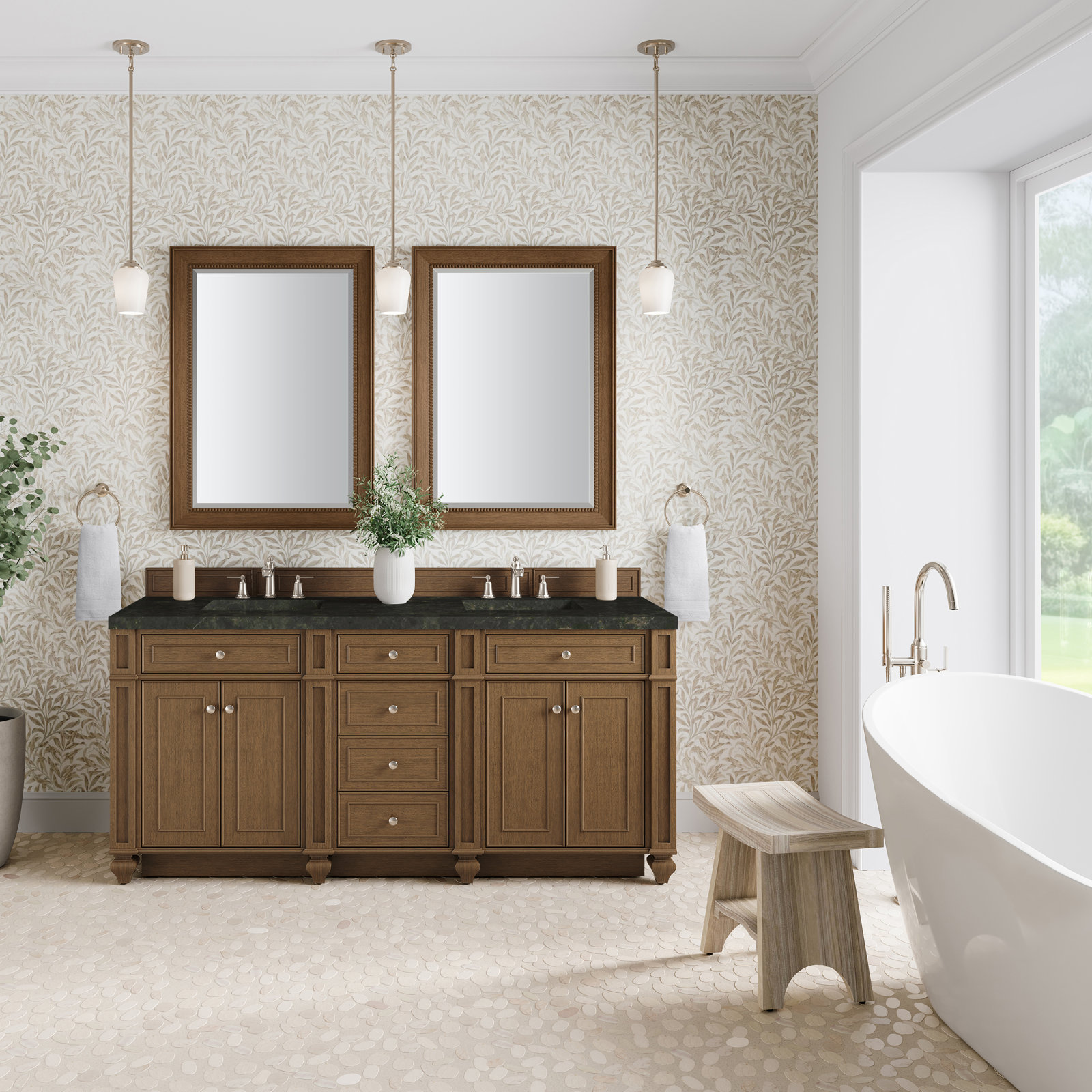 Calisto 72" Double Bathroom Vanity, Saddle Brown, Phantome Eclos, 8" Widespread