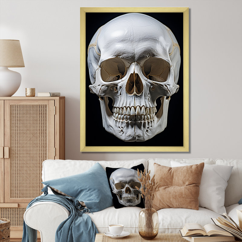 Tête de mort éternelle II - art mural abstrait sur toile, H 44 po x l 34 po x P 1,5 po, Cadre flottant doré