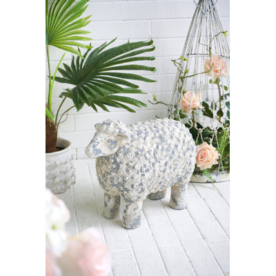 18x9.5x14" Magnesium Sheep Figurine With Weathered White And Gray Finish