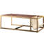Table basse à la mode avec compartiment à magazines - Brun rétro, cuir, structure en métal, processus d'assemblage facile, plateau en cuir brun élégant, rangement, étapes robustes