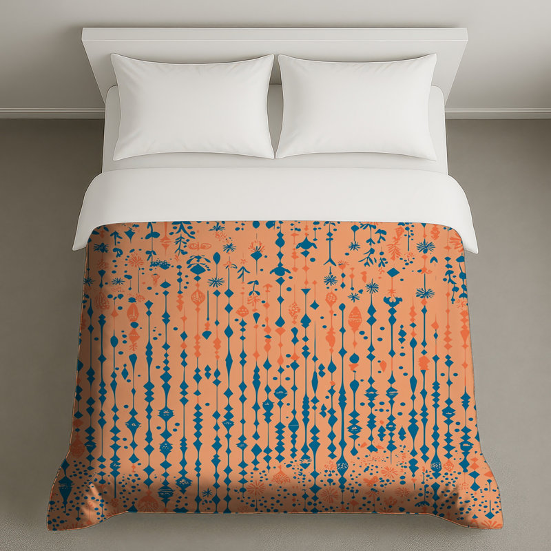 Housse de couette à motif abstrait, Housse de couette pour très grand lit, Orange géométrique / abstrait / floral