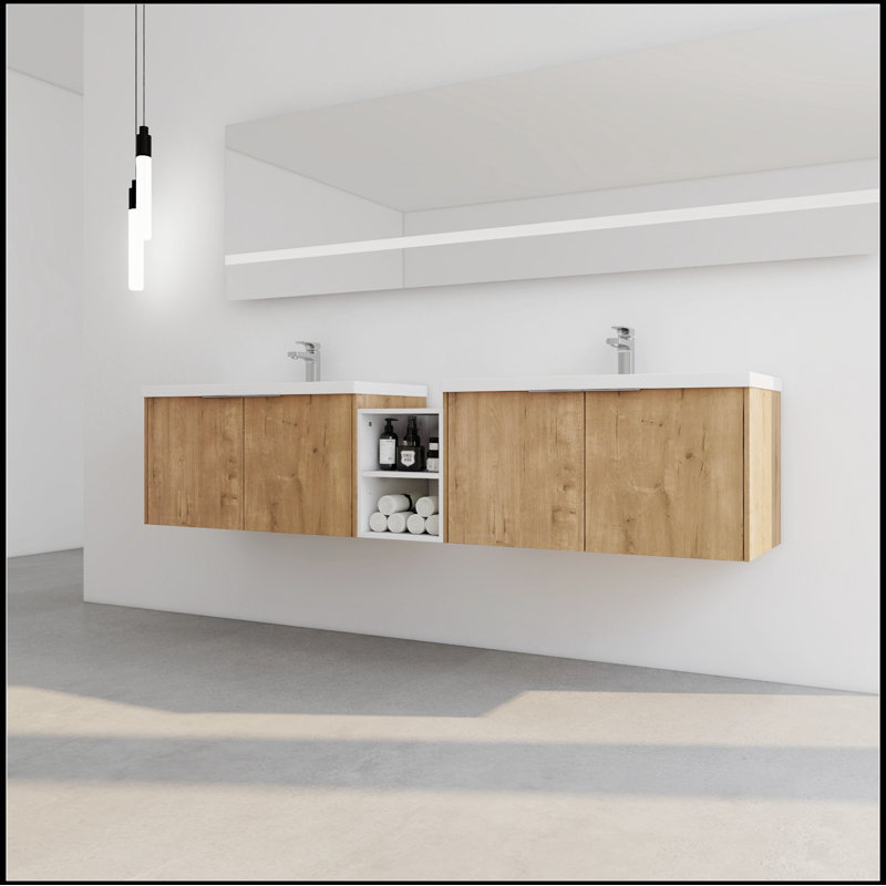 Meuble-lavabo à fermeture en douceur avec lavabo et petites tablettes de rangement