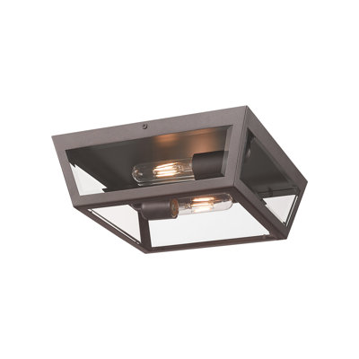 Plafonnier encastré d'extérieur 2 lumières en bronze Madison 12 "avec abat-jour en verre transparent biseauté