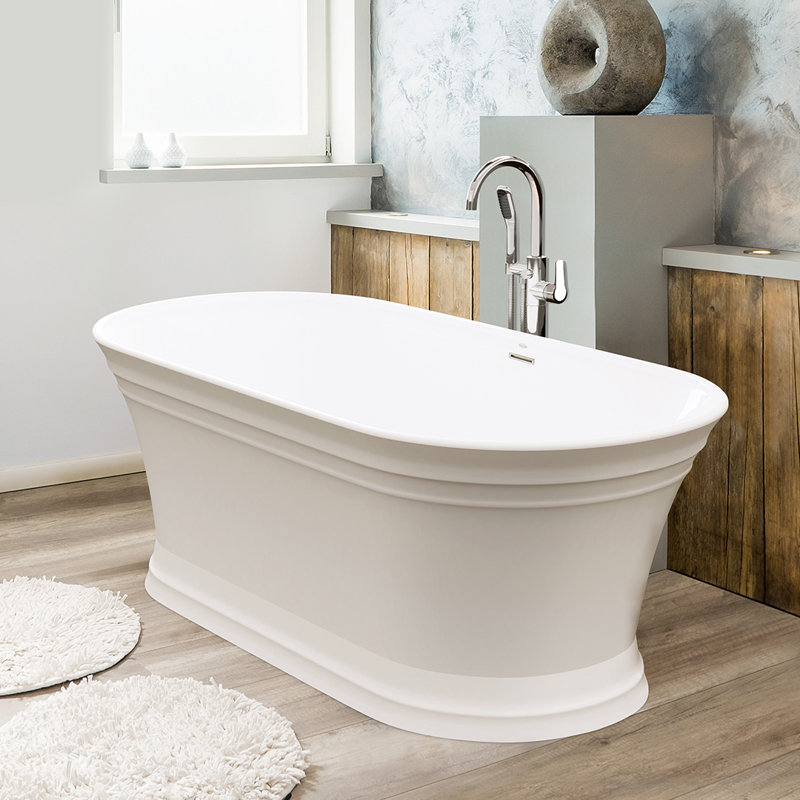 59" x 31.5" Freestanding Soaking Acrylic Bathtub, Chrome