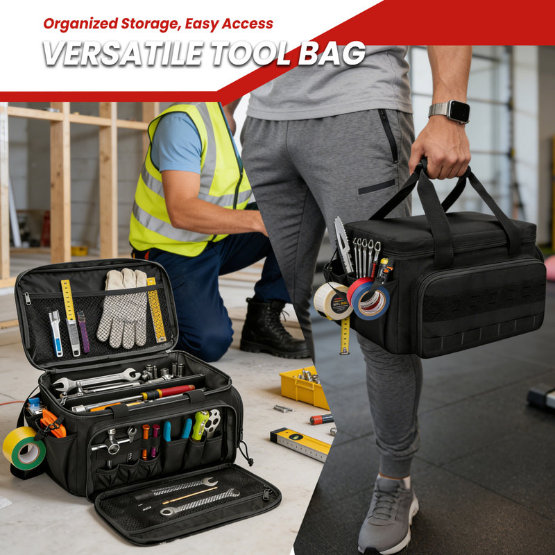 Sac à outils robuste de 14 pouces, fourre-tout de travail renforcé et organisateur d'outils à main pour réparateur, charpentier, homme à tout faire - 