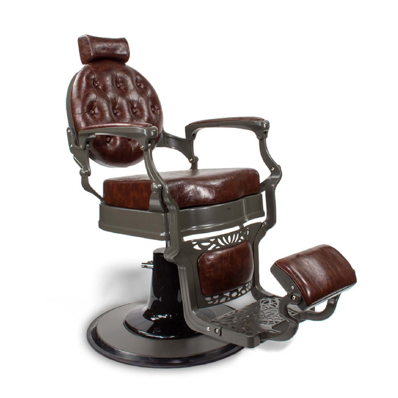 Heledd Wide Faux Leather Reclining Barber Chair, Brown Faux Leather, Gray