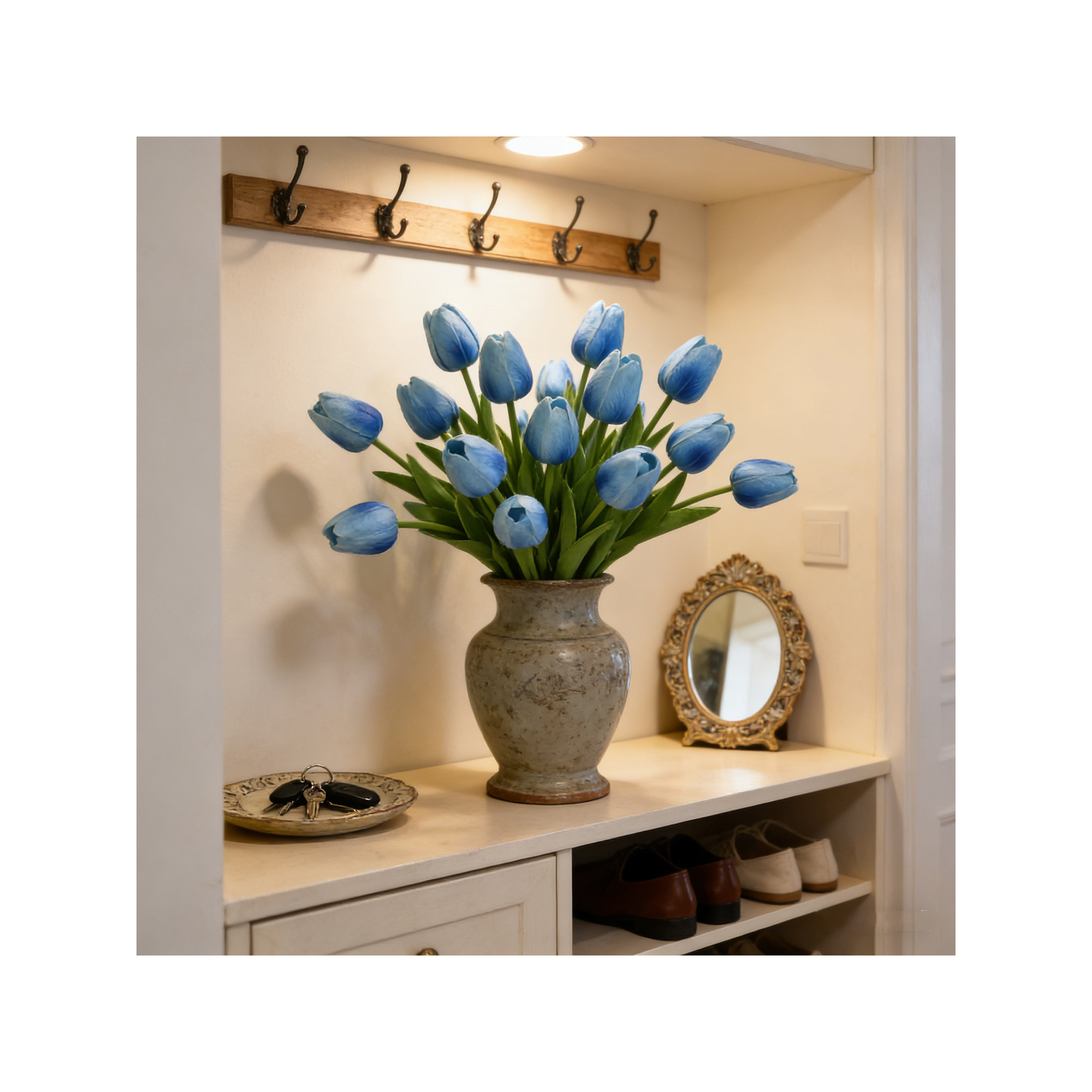 20PCS Tulips Artificial Flowers Faux Silk Tulip Stems Fake Flowers Bouquets for Vase Wedding Home Decoration, Blue