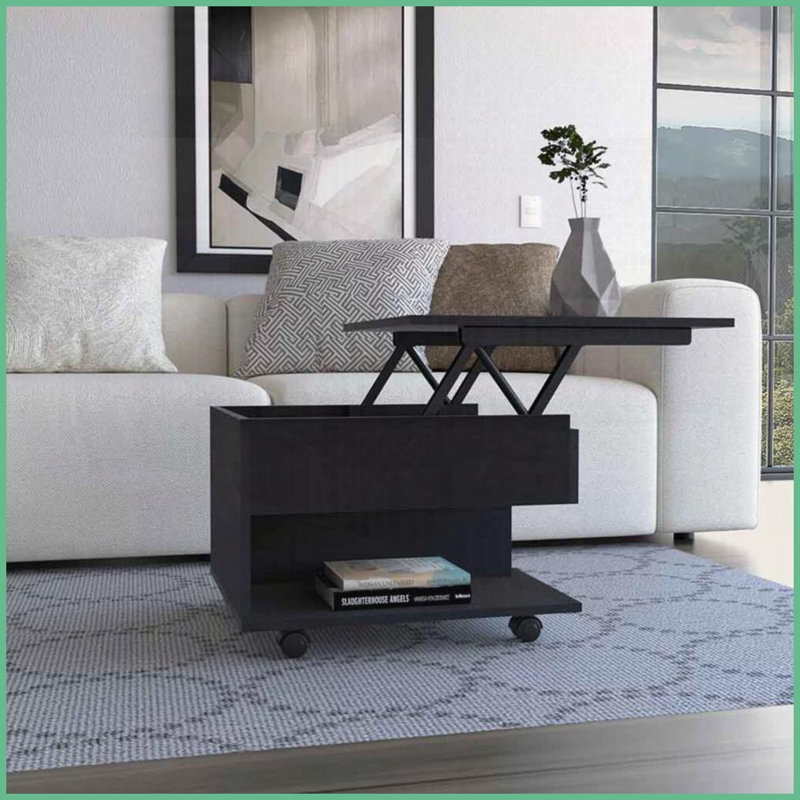 Table basse à plateau relevable Luanda - rangement dissimulé, roues verrouillables intelligentes et amp; Tablette ouverte