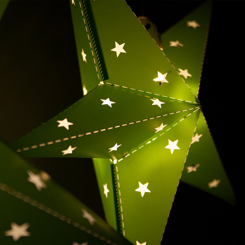 LED Fold-Flat 5-Point Star Light Lanterns, Green, 24" H x 24" W x 8" D