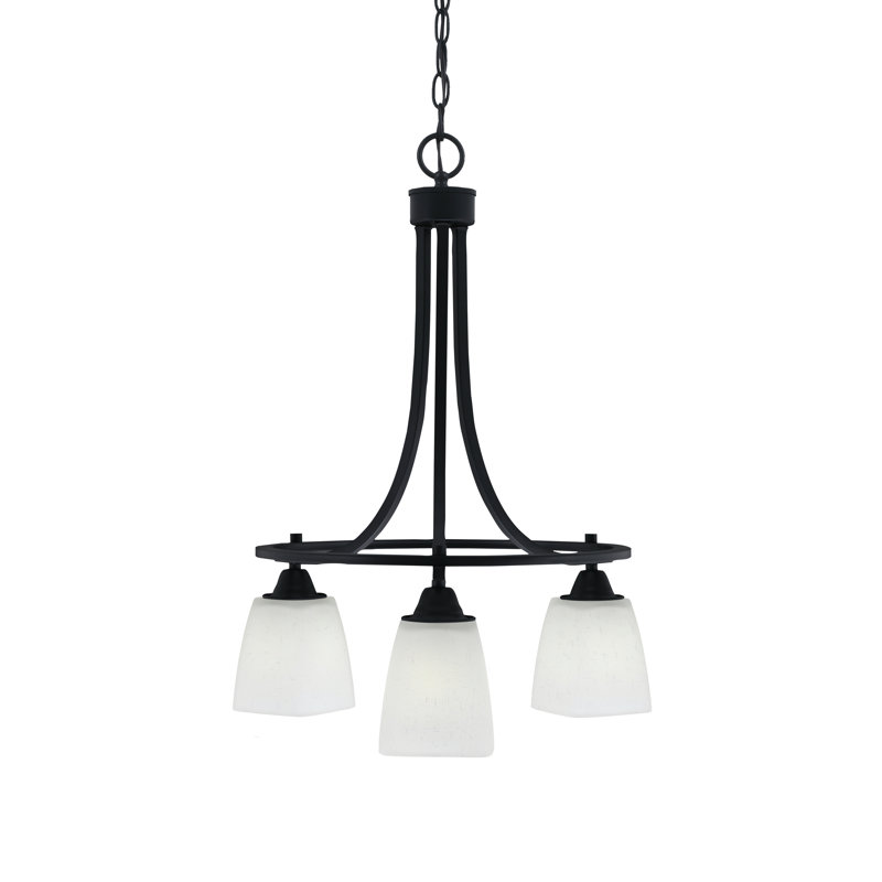 Lustre encastré 3 lumières Paramount avec fini noir mat et verre carré blanc de 4,5 po