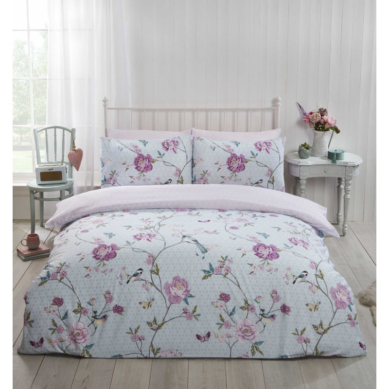 Blane Floral Duvet Cover Set with Pillowcases, Single Duvet Cover + 1 Standard Pillowcase, Blue