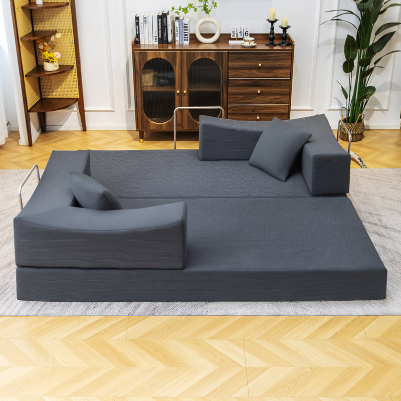Canapé-lit modulaire convertible 2-en-1 avec matelas en mousse à mémoire de forme - aucun assemblage requis, canapé-lit peu encombrant pour salon, chambre à coucher, studio-B6006-DG