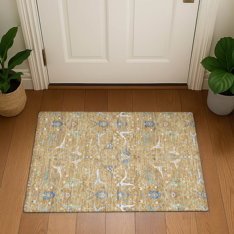 Premium Machine Washable Mayfield AMF2250 Global Rug, 1'8" x 2'6", Gold