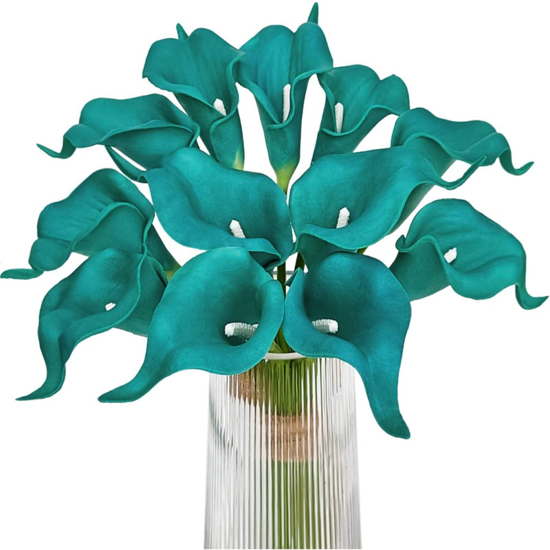 Fleurs artificielles de lys Calla bleu sarcelle pour bouquet de mariage Klein Blue Flower 12Pcs Décoration de la maison Faux fleurs de lys Calla, bleu sarcelle