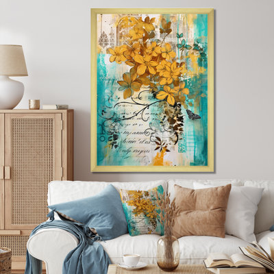 Fleurs jaunes sur turquoise