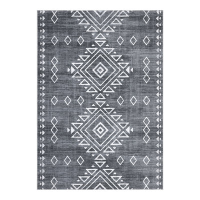 5x7 Soft Washable Area Rug Modern Distressed Geometric Floor Carpet Non Slip Low Pile Rug Non Shedding Thin Rug Indoor Decorative Printed Rug for Dining Room Nursery Gray