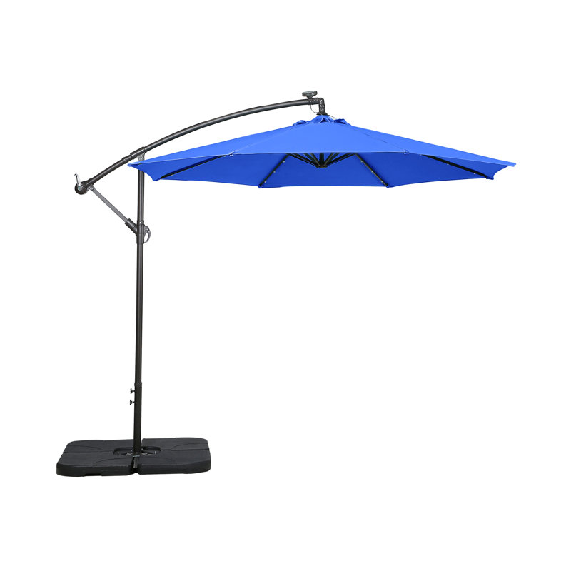 Kinyon 120'' Lighted Cantilever Umbrella with Crank Lift , Counter Weights Included, Royal Blue