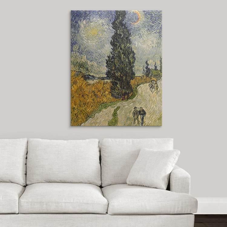 «Road with Cypresses, 1890» par Vincent Van Gogh, reproduction d'art, H 14 po x l 11 po x P 1,25 po, Toile