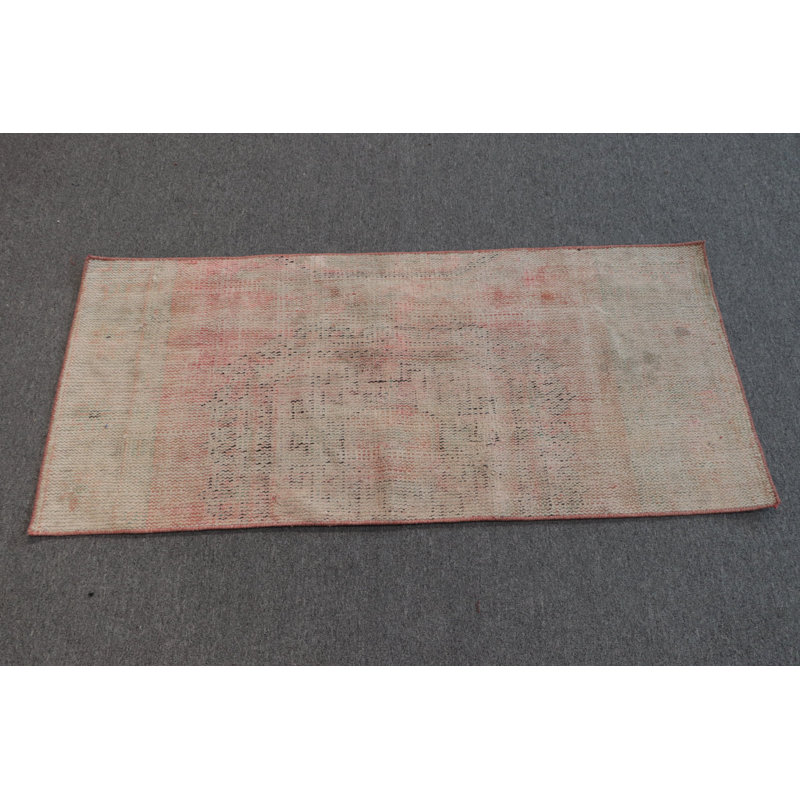 Small Decorative Turkish Vintage Oushak Rug in Beige for Bedroom Entryways and as a Gift Option from Turkey