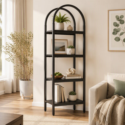 4-Tier Bookshelf, Arched Bookcase Display Rack with Storage Shelves