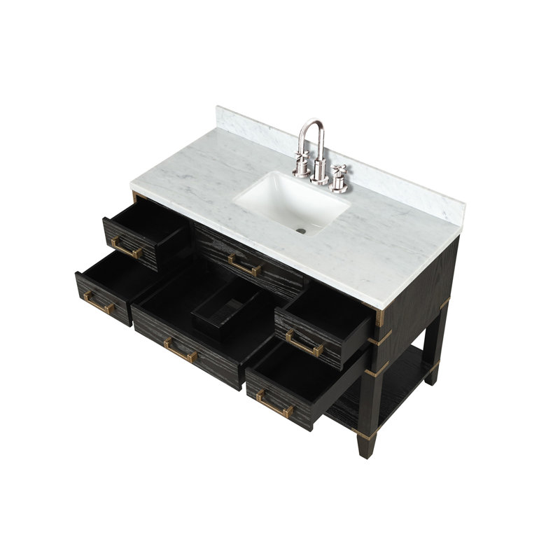 Meuble-lavabo simple avec comptoir en marbre de Carrare, Noir, noir, noir, noir