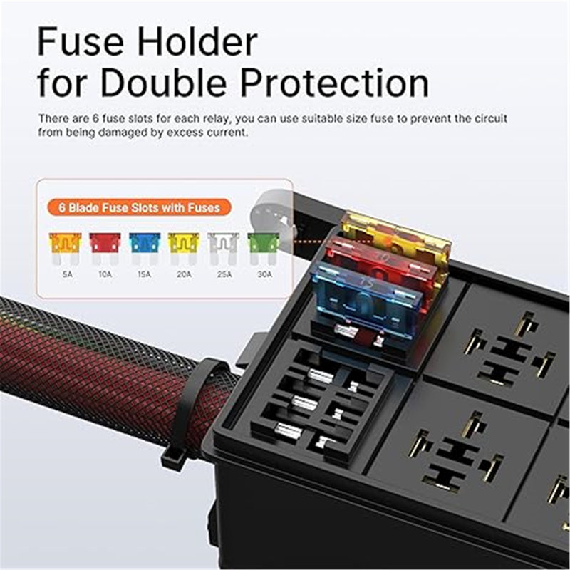 Boîte à fusibles à 6 connecteurs 12 V pré-câblée - universelle pour voiture / camion / bateau / VTT (30 / 40a + fusibles assortis)