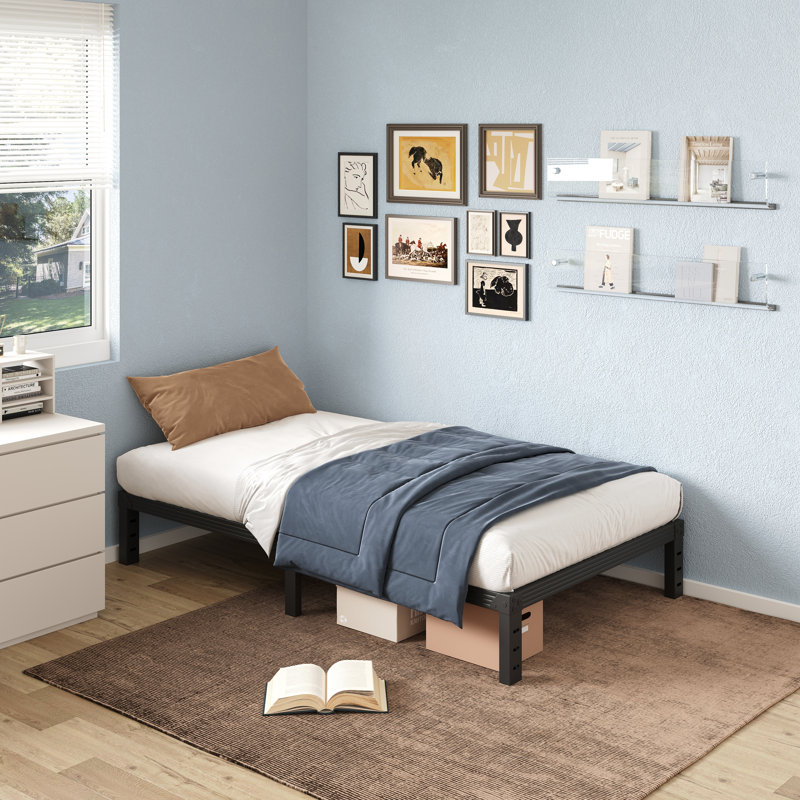 Structure de lit plateforme en métal H 12 po, aucun besoin de sommier, Lit simple, 12"