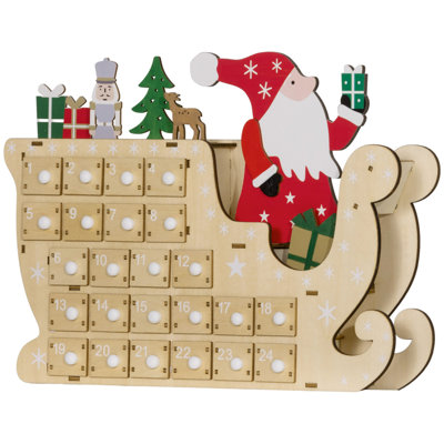 HOMCOM Christmas Advent Calendar With 24 Countdown Drawers, Reusable Wooden Holiday Decoration Xmas Gift For Kids Adults, Natural Wood