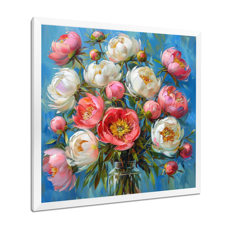 Stramoine - pivoines, impression d'art mural, Cadre blanc, H 30 po x l 30 po